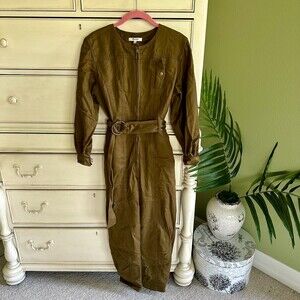 Madewell Women's Tapered Leg Green Golden Spinach Jumpsuit Belted Size XS
